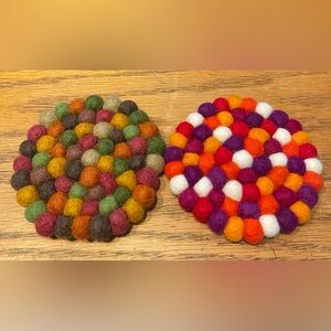 Felt Ball Coasters/Trivets - Multicolor Pair - NEW